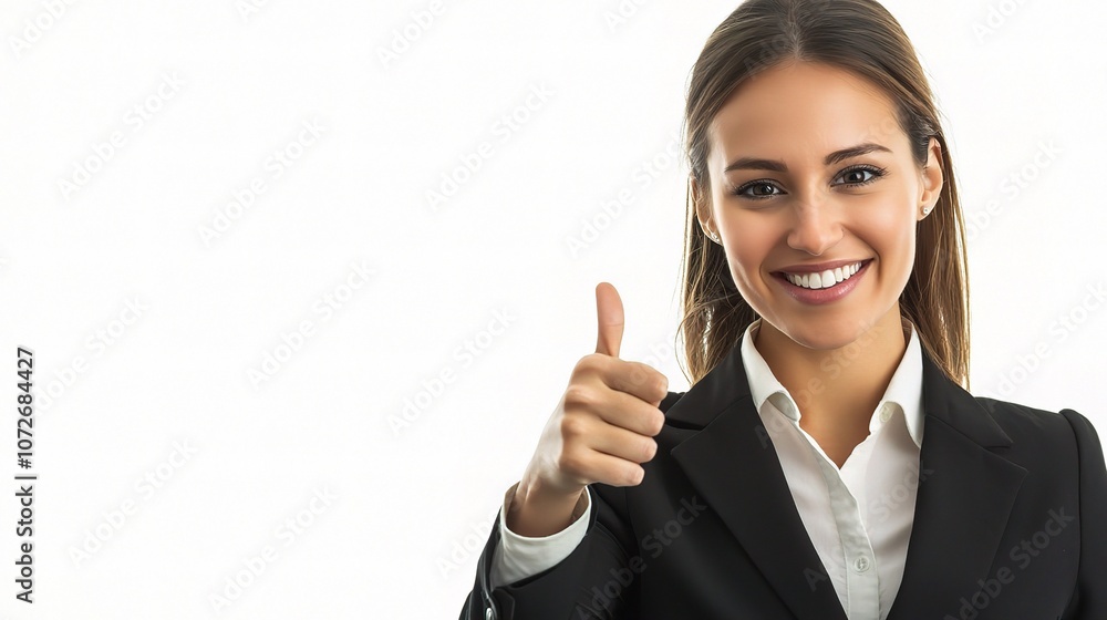 Confident Businesswoman Giving Thumbs Up to Express Positivity and Enthusiasm in Professional Setting Confident Businesswoman Giving Thumbs Up to Express Positivity and Enthusiasm in Professional Setting