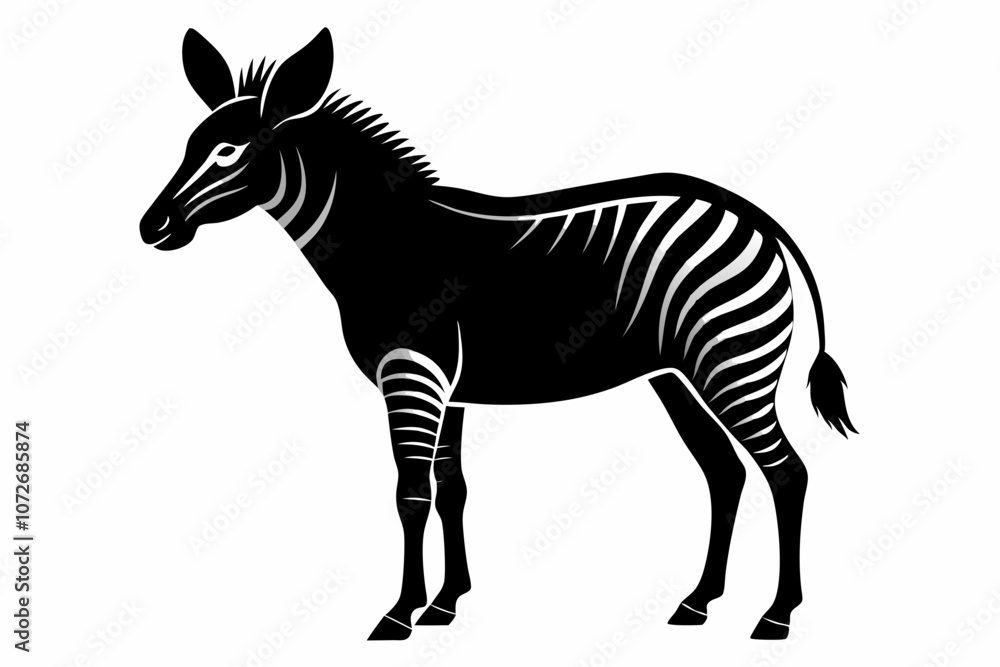 Okapi silhouettes and icons. Black flat color simple elegant white ...