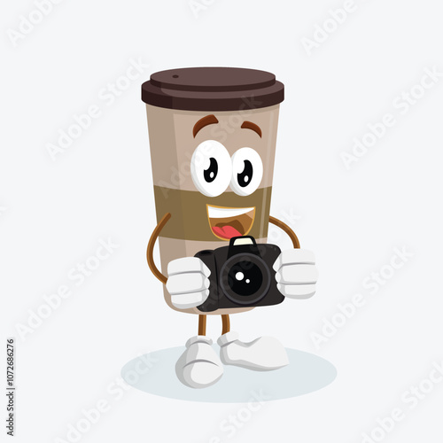 Espresso mascot with camera pose