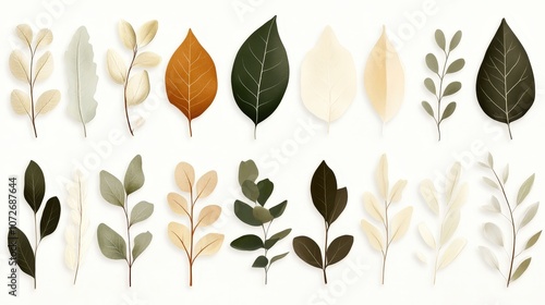 Watercolor Botanical Leaves and Branches Clipart Set   Green  Brown  Beige   Design Elemen