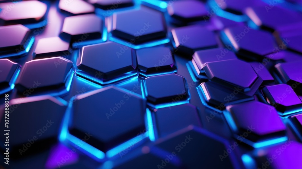 Abstract Blue and Purple Geometric Pattern with Glowing Edges - Futuristic Technology Background. Abstract Blue and Purple Geometric Pattern with Glowing Edges - Futuristic Technology Background.