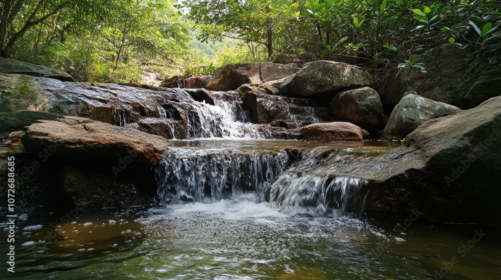 Fototapeta premium Serene Waterfall in Lush Forest