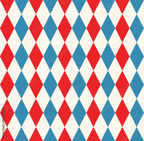 Retro harlequin seamless pattern. Geometric checkerboard pattern of rhombuses. Classic circus pattern.