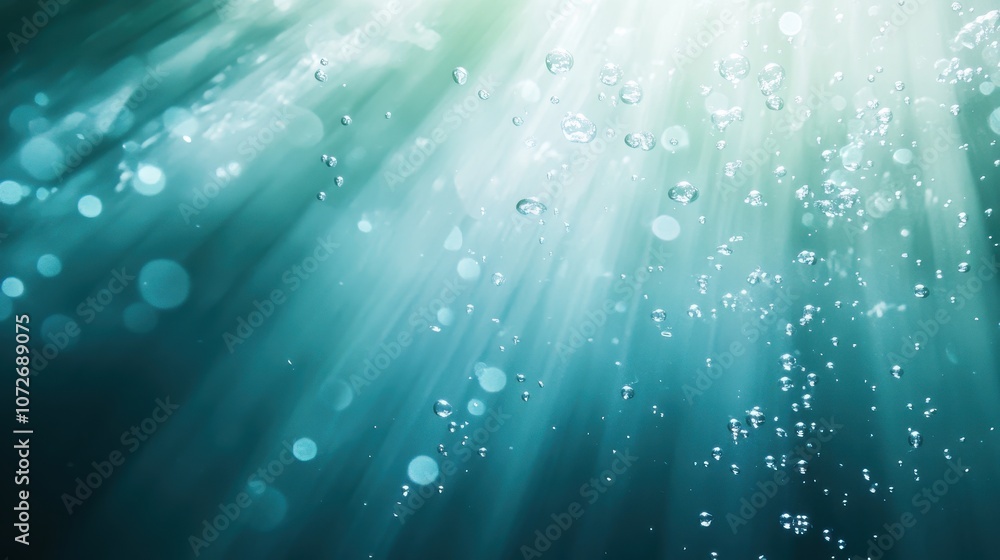 Abstract Teal Water Bubbles with Light Rays Background - Underwater Photography Abstract Teal Water Bubbles with Light Rays Background - Underwater Photography