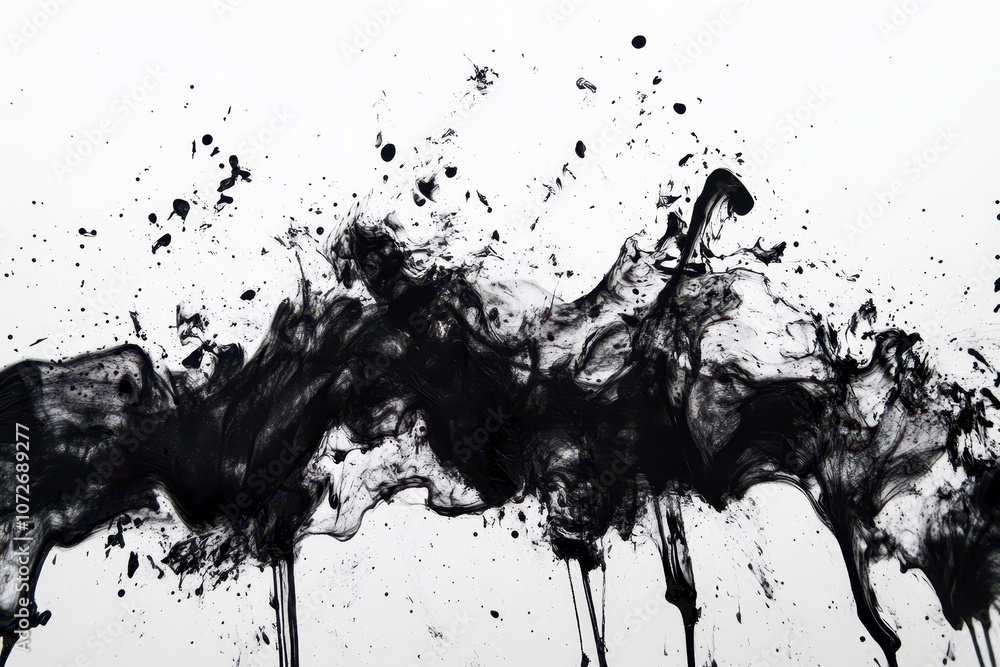Abstract Black Ink Splatter on White Background - Artistic Texture and Design Element. Abstract Black Ink Splatter on White Background - Artistic Texture and Design Element.