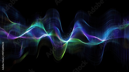 Abstract Colorful Light Waves on Black Background - Digital Art, Technology, Futuristic Design