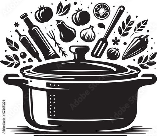 Casserole Dish Silhouette line art vector illustration on white background