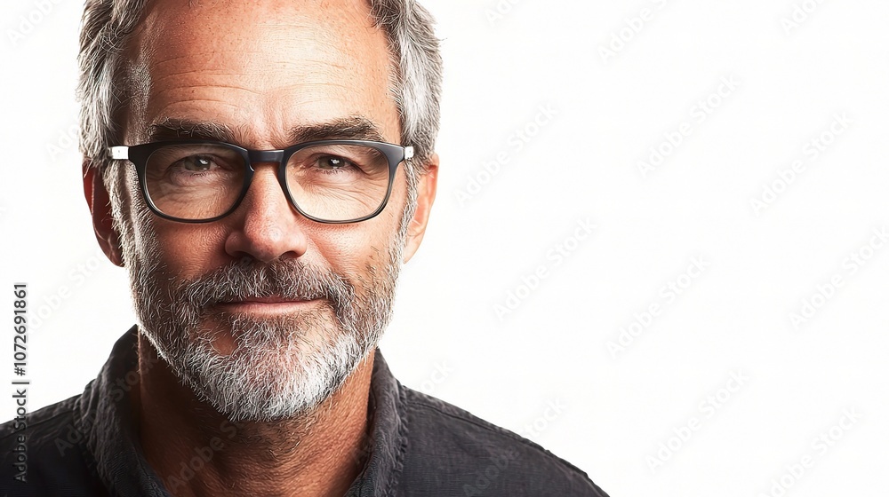 Portrait of a Handsome Mature Man with Glasses Isolated on a White Background for Professional and Artistic Use in Various Projects Portrait of a Handsome Mature Man with Glasses Isolated on a White Background for Professional and Artistic Use in Various Projects