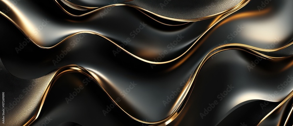 Abstract Black and Gold Wavy Texture Background - 3D Render. Abstract Black and Gold Wavy Texture Background - 3D Render.