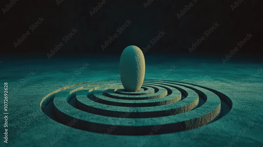 Abstract Zen Garden with Stone Egg and Concentric Circles Abstract Zen Garden with Stone Egg and Concentric Circles