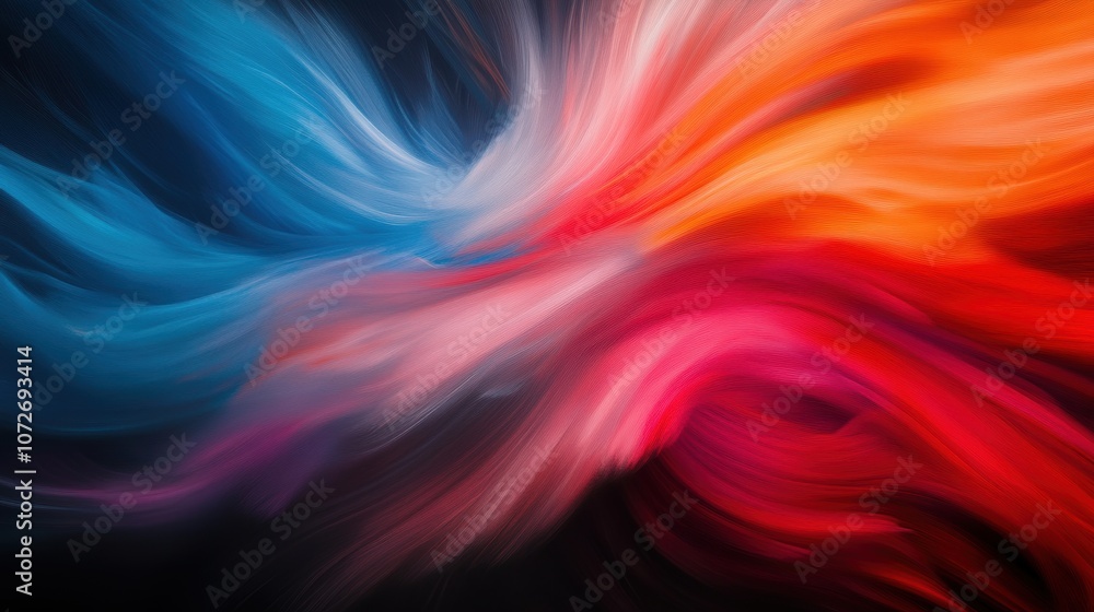 Dynamic abstract painting with vibrant blue, red, and orange brushstrokes Dynamic abstract painting with vibrant blue, red, and orange brushstrokes