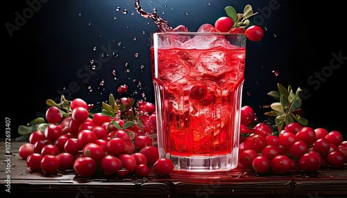 fresh cranberries as a garnish and tart cranberry juice with a dash of soda water. photo