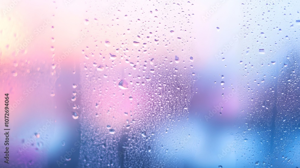 Abstract background of raindrops on a window showcasing a soft pastel color palette with hues of pink and blue, perfect for conveying a sense of tranquility and reflection. Abstract background of raindrops on a window showcasing a soft pastel color palette with hues of pink and blue, perfect for conveying a sense of tranquility and reflection.