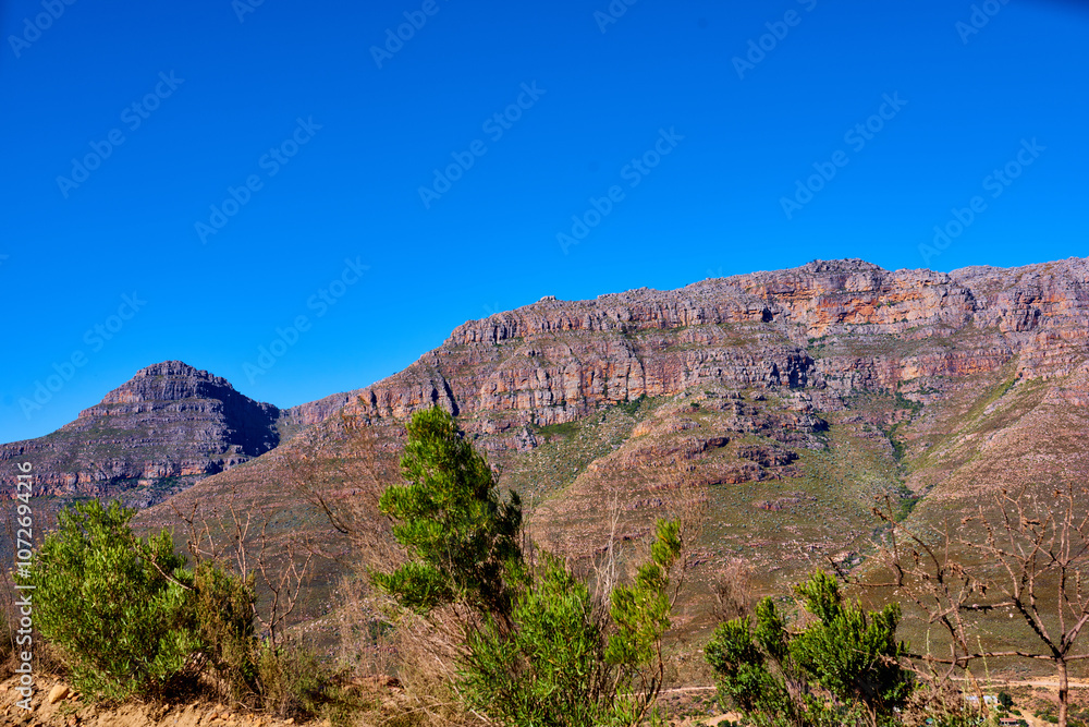 Outdoor, trees and mountains with blue sky, natural and travel with tourism, empty and adventure, Australia, conservation and countryside with landscape, hill and spring with ecology and earth day Outdoor, trees and mountains with blue sky, natural and travel with tourism, empty and adventure, Australia, conservation and countryside with landscape, hill and spring with ecology and earth day
