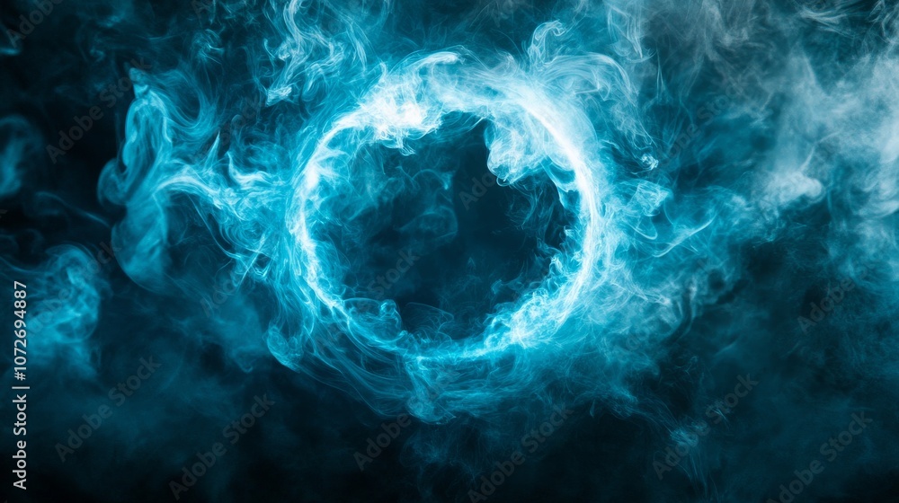 Ethereal Blue Smoke Swirl in a Circular Shape Against a Dark Background, Perfect for Abstract and Artistic Visuals, Creating a Mystical Atmosphere Ethereal Blue Smoke Swirl in a Circular Shape Against a Dark Background, Perfect for Abstract and Artistic Visuals, Creating a Mystical Atmosphere