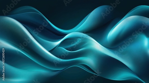 Abstract Teal Wavy Lines Pattern on Dark Blue Background - Digital Art, Futuristic Technology, Modern Design.