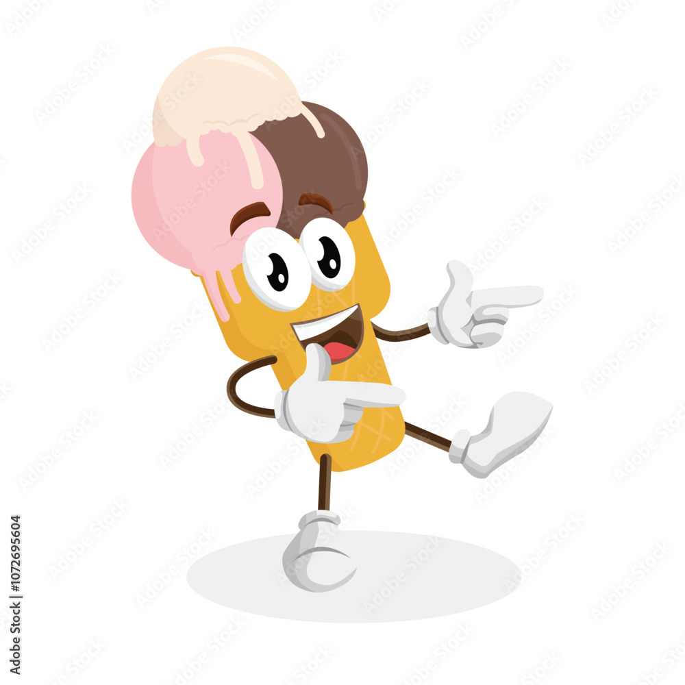 Ice cream 3 Cone Logo Mascot Hi pose Ice cream 3 Cone Logo Mascot Hi pose