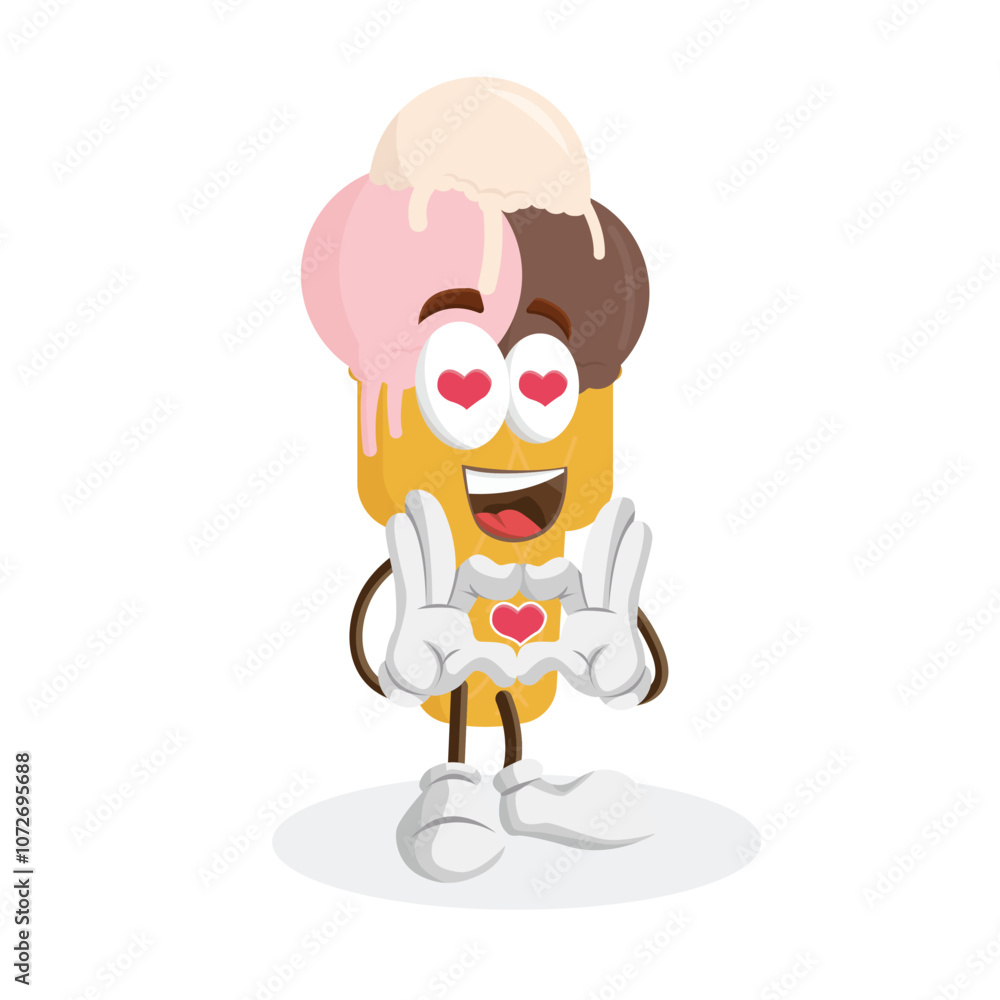 Ice cream 3 Cone Logo mascot in love pose Ice cream 3 Cone Logo mascot in love pose