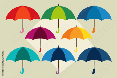 Set of different colored umbrellas vector art illustration