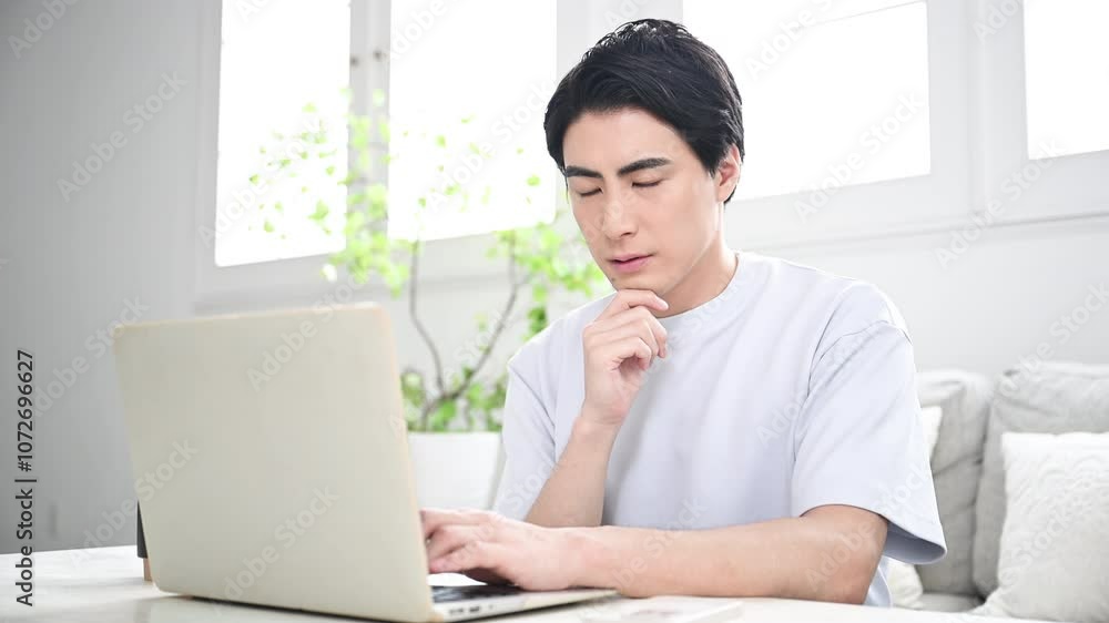 Smiling young man using computer in bright room Video of freelancers, engineers, designers, and other professionals with serious and earnest expressions. Smiling young man using computer in bright room Video of freelancers, engineers, designers, and other professionals with serious and earnest expressions.