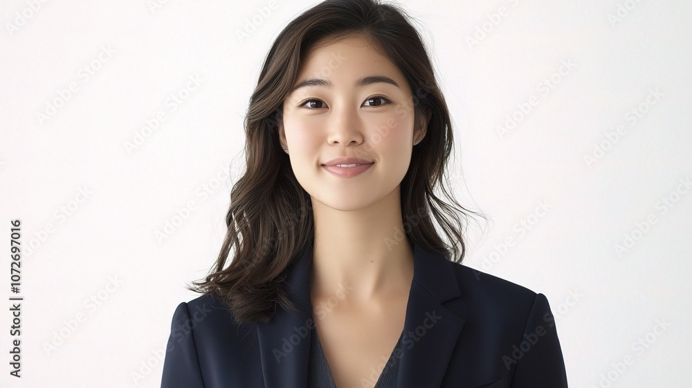 Young Asian Businesswoman Standing Proudly and Smiling, Representing Confidence and Professionalism in a Modern Work Environment Young Asian Businesswoman Standing Proudly and Smiling, Representing Confidence and Professionalism in a Modern Work Environment