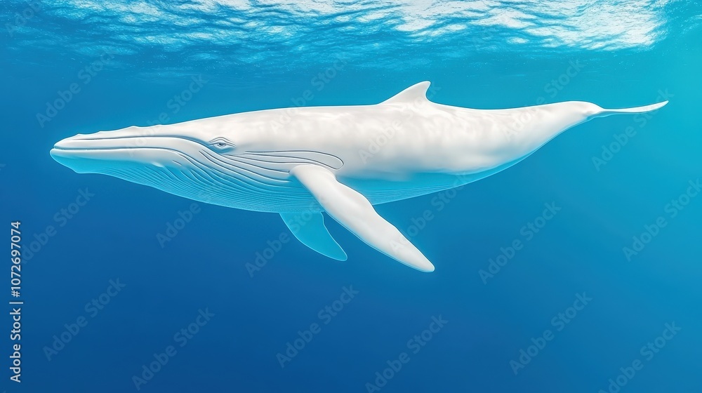 Obraz premium White Whale Underwater 3D Illustration Ocean Wildlife Marine Life Animal Sea Aquatic