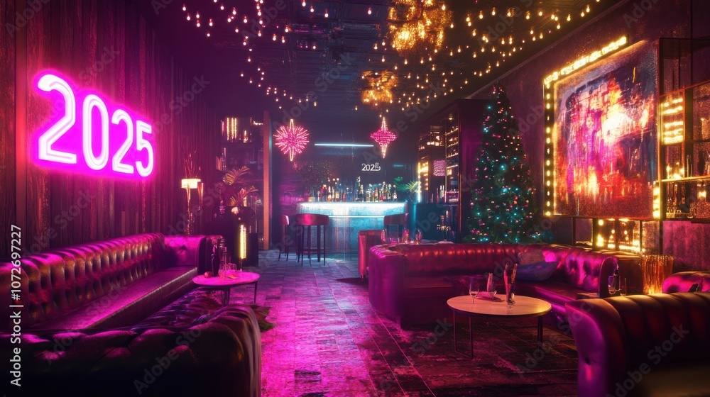 New Years celebration with 2025 colors, lights, and a luxury design