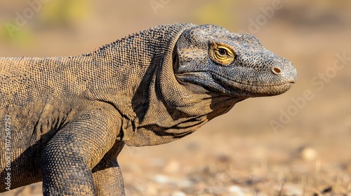 Komodo Dragon Close Up  Powerful Predator  Reptilian Scales  Wild Animal  Indonesian Wildl photo