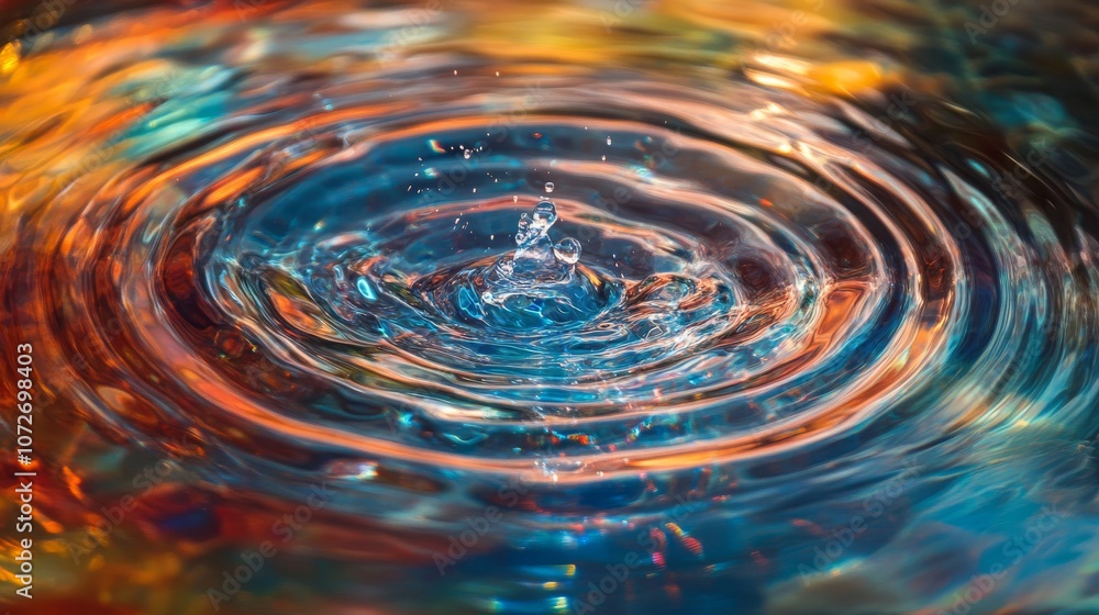 Colorful Water Ripples with Splashing Droplets Reflecting Vibrant Hues in a Close-Up View of Liquid Texture and Motion Dynamics in Nature Colorful Water Ripples with Splashing Droplets Reflecting Vibrant Hues in a Close-Up View of Liquid Texture and Motion Dynamics in Nature