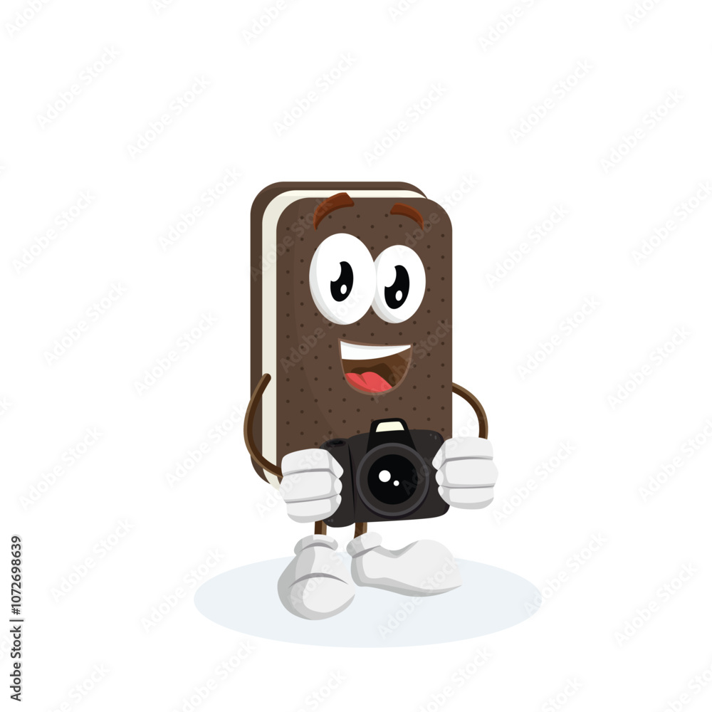 Ice Cream Sandwich Logo mascot with camera pose Ice Cream Sandwich Logo mascot with camera pose