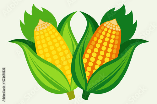 corn on the cob with leaves vector art illustration