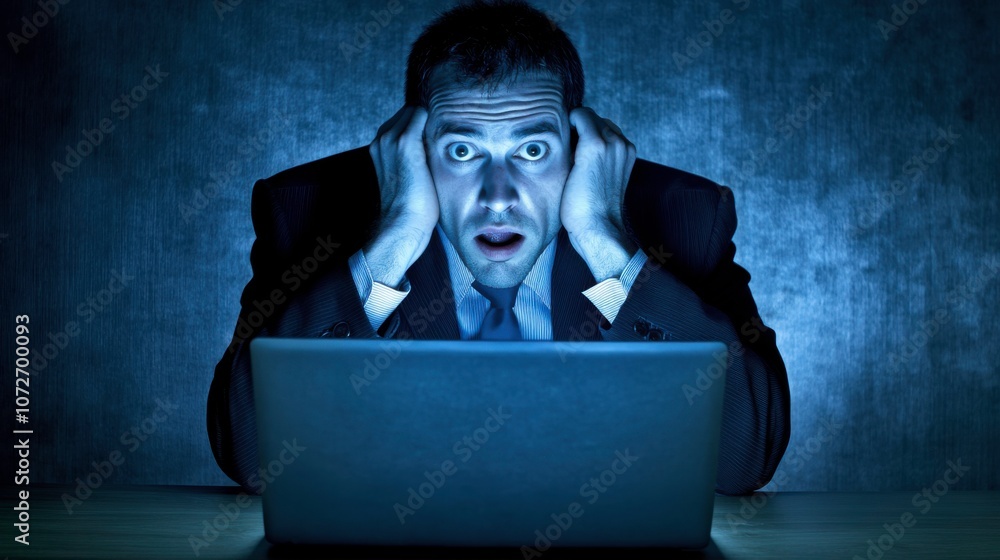 Tired Analyst in Front of Open Laptop at Workspace Tired Analyst in Front of Open Laptop at Workspace