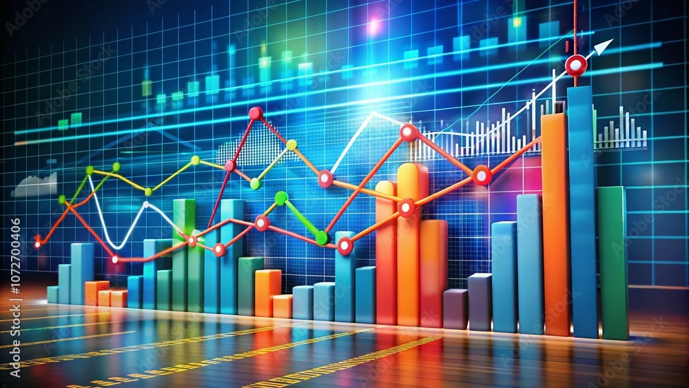 Fototapeta premium Colorful Line Graphs and Linear Charts Depicting Business Growth Trends and Performance Metrics for Data Analysis and Visualization in Marketing Strategies