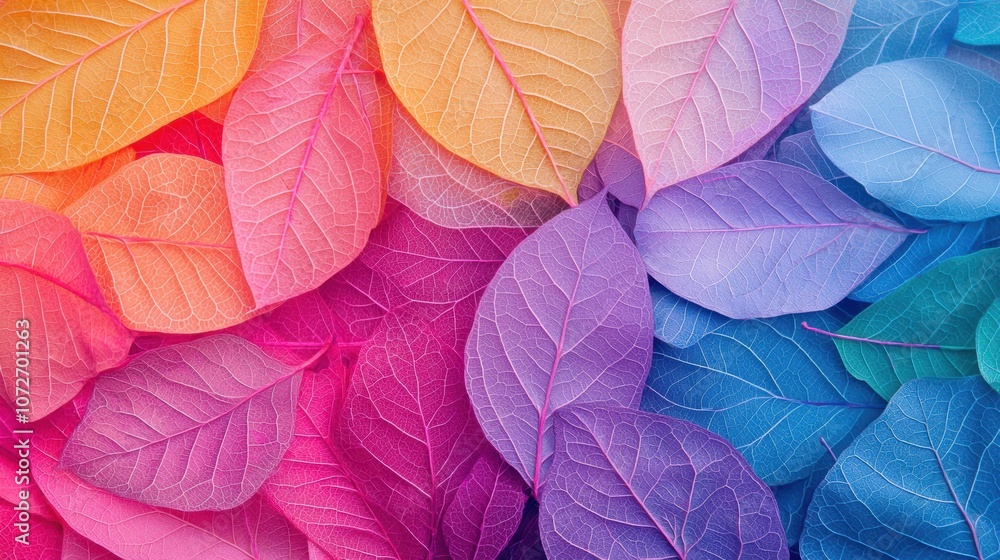 Fototapeta premium Vibrant gradient of colorful leaves in pastel hues