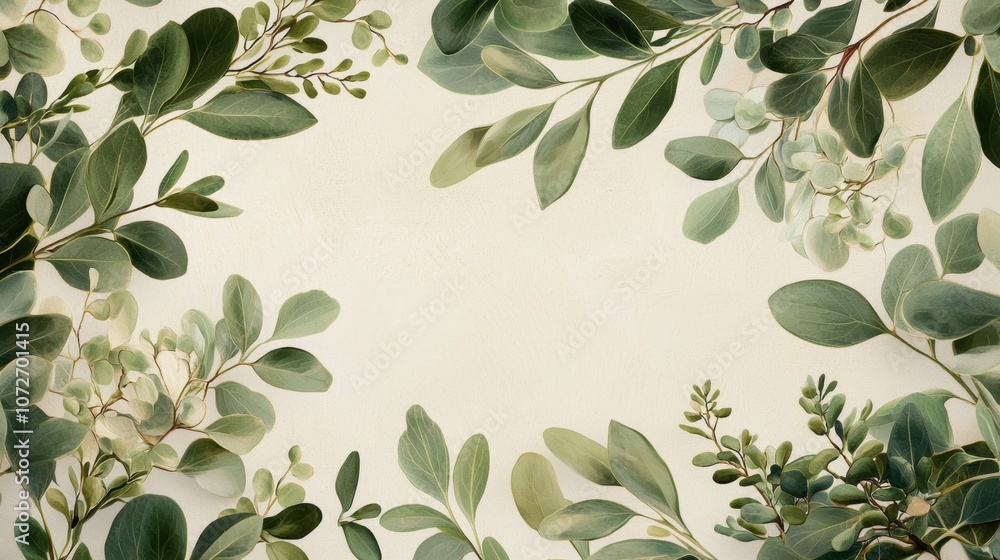 Elegant botanical frame with lush green leaves Elegant botanical frame with lush green leaves