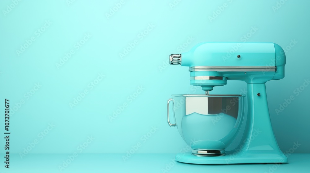 Turquoise Stand Mixer Kitchen Appliance on Blue Background Turquoise Stand Mixer Kitchen Appliance on Blue Background