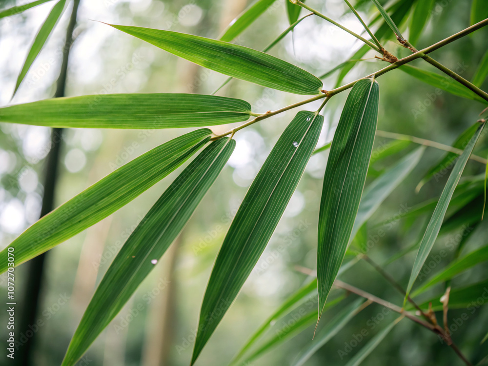 Obraz premium leaves on a branch. leaf, plant, nature, leaves, bamboo, isolated, garden, tree, spring, grass, branch, growth, macro, foliage, flora, herb, white, flower, green, food, close-up, fresh, freshness, clo