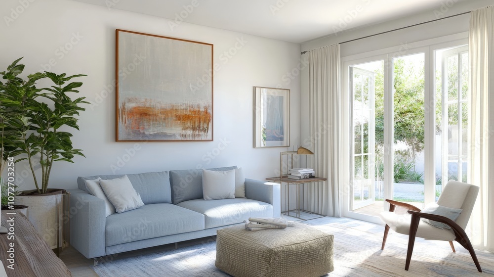 Modern living room with a cozy sofa, elegant decor, and abundant natural light. Modern living room with a cozy sofa, elegant decor, and abundant natural light.