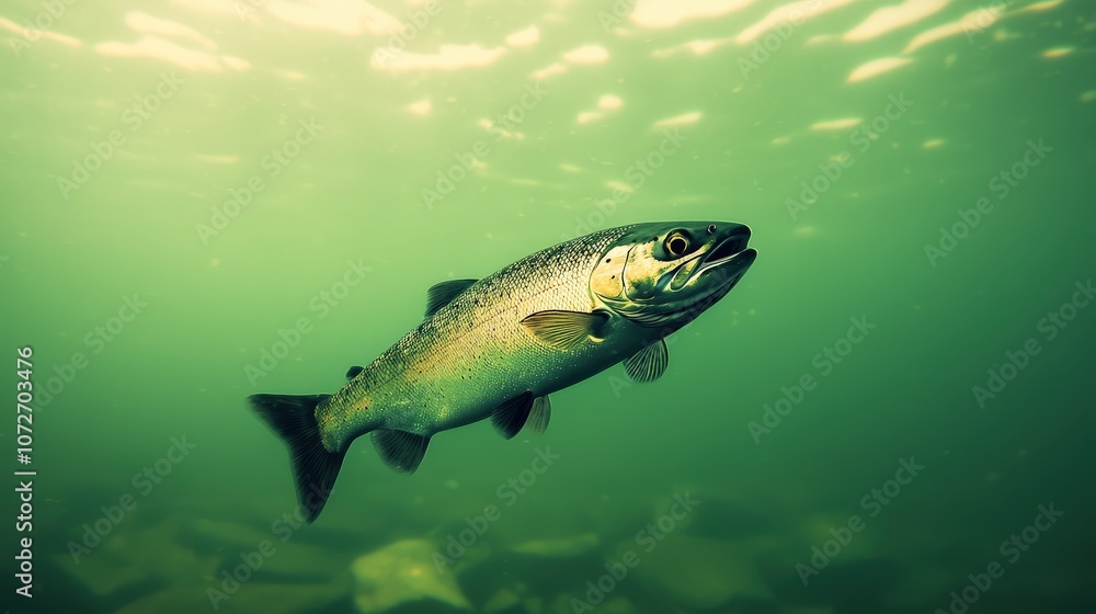 Fototapeta premium Salmon Fish Swimming Underwater Nature Wildlife Aquatic Ocean Life Fresh Water