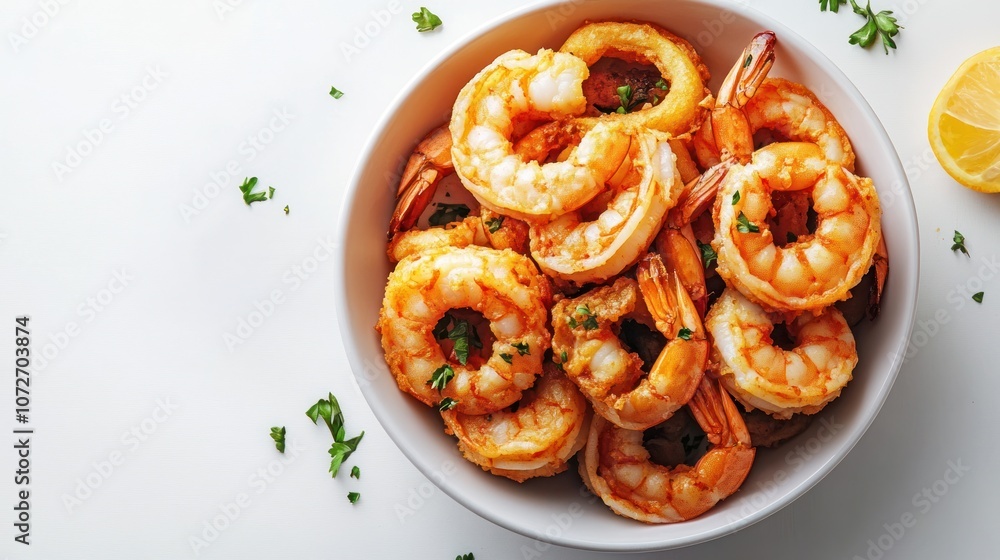 Delicious Fried Shrimps on White Background Delicious Fried Shrimps on White Background