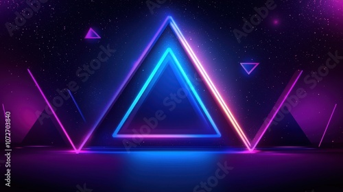 Futuristic neon triangle design with cosmic backdrop