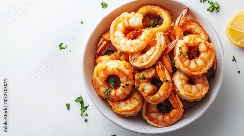 Delicious Fried Shrimps on White Background