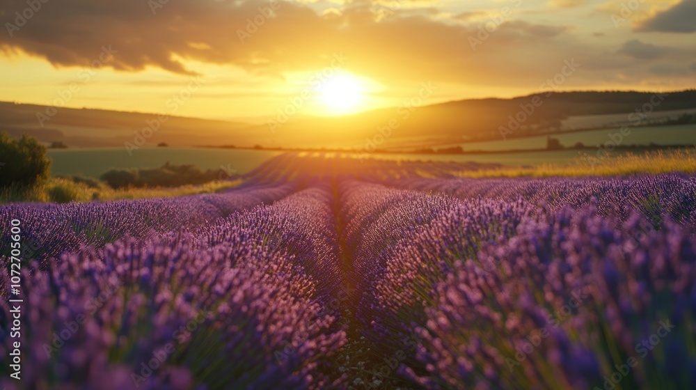 Obraz premium Sunset Over Lavender Fields