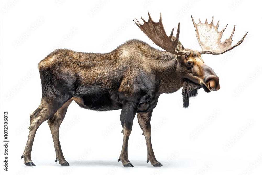 custom made wallpaper toronto digitalA majestic moose with impressive antlers stands against a pure white background, highlighting its strength and presence in a striking, isolated portrait..