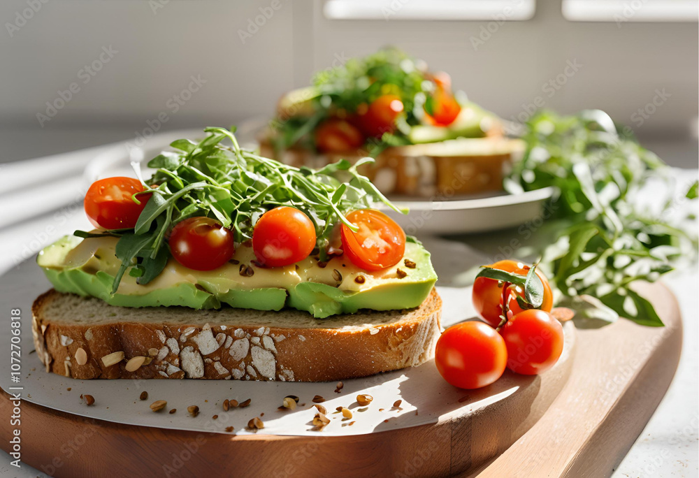 Fresh Avocado Toast with Cherry Tomatoes and Arugula
Fresh Avocado Toast with Cherry Tomatoes and Arugula