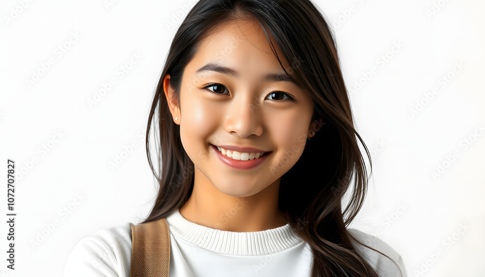Full length body Portrait of young and cute Asian teen posing to camera with self-confidence and happy face isolated with white highlights, png Full length body Portrait of young and cute Asian teen posing to camera with self-confidence and happy face isolated with white highlights, png
