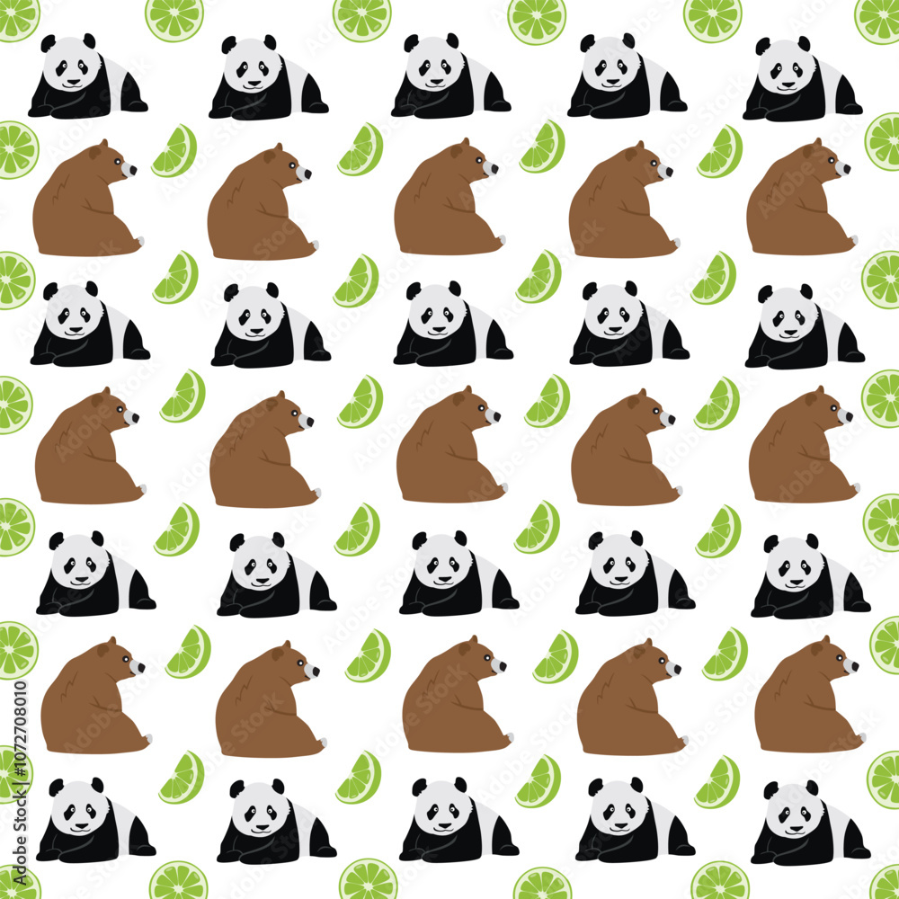 Fototapeta premium panda, bear with fruit as a pattern background