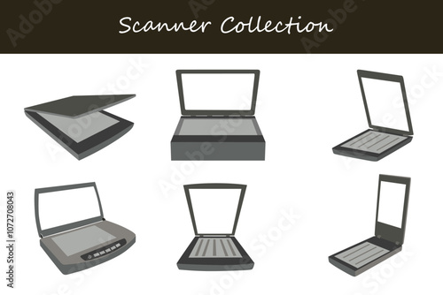 scanner collection in different poses. Vector illustration.