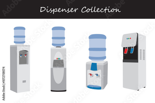 dispenser collection in different poses. Vector illustration.