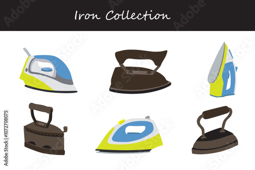 iron collection in different poses. Vector illustration.